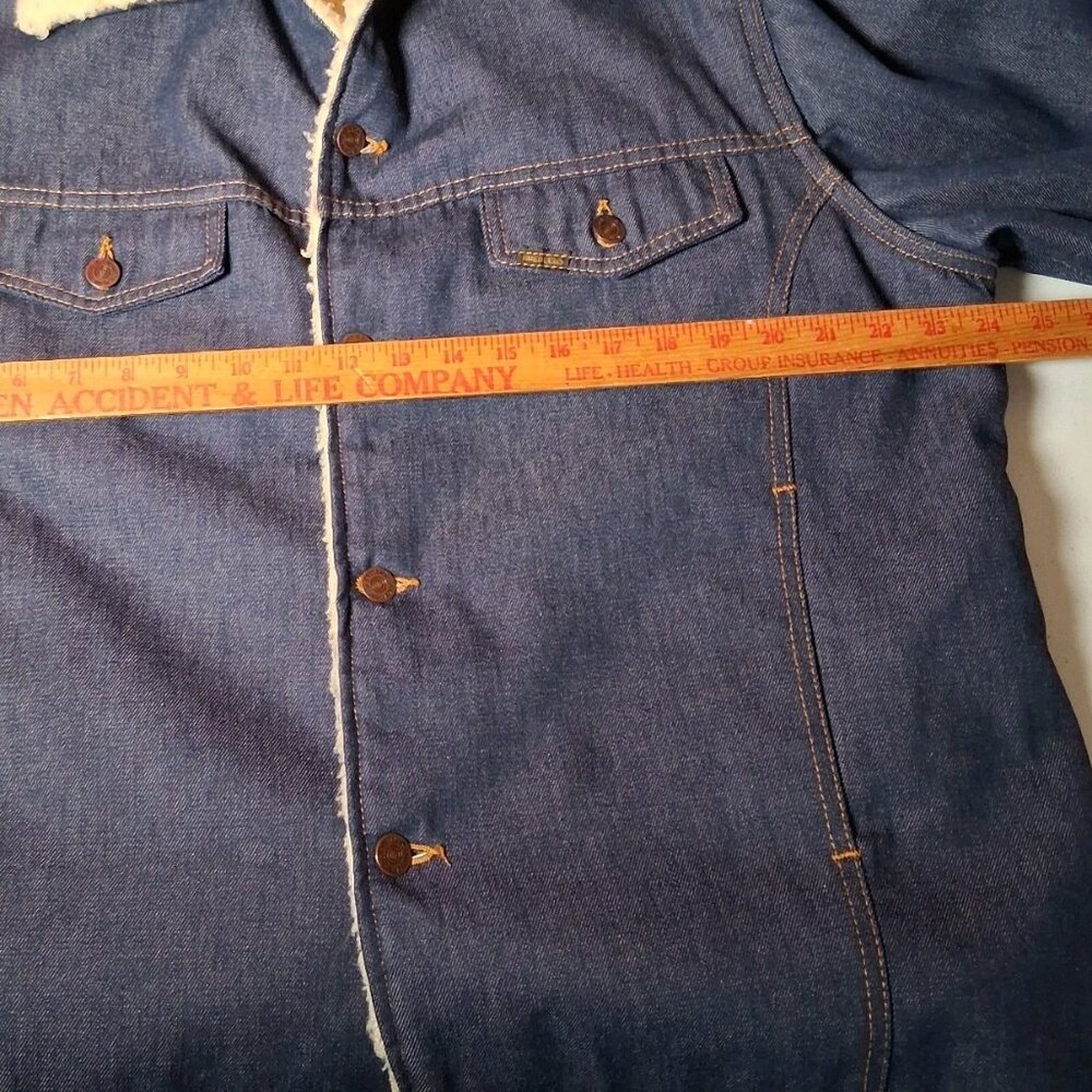 Vintage Sears Roebucks Denim Trucker Jean Jacket Men 46 R Sherpa Lined Blue - Picture 6 of 16